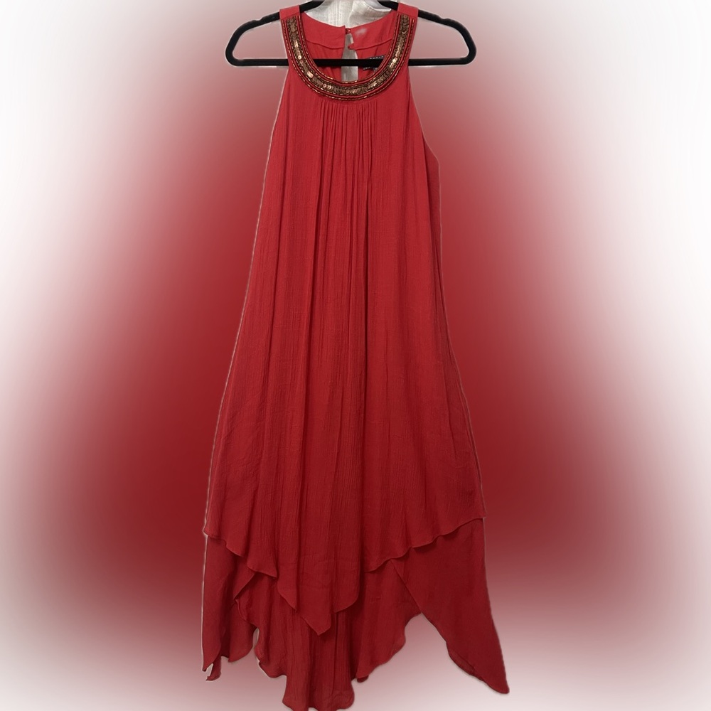 Luxology Embellished Red gauze dress size 10 NWOT